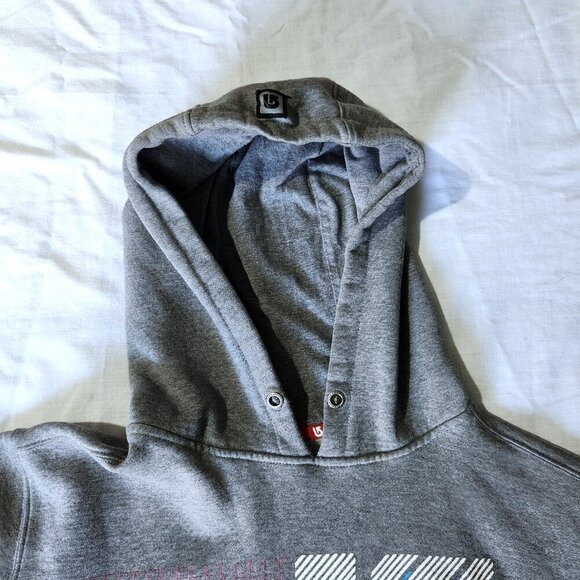 Burton Hoodie Size Large Grey Pullover Sweater Kangaroo Pocket Large Logo - Picture 5 of 8